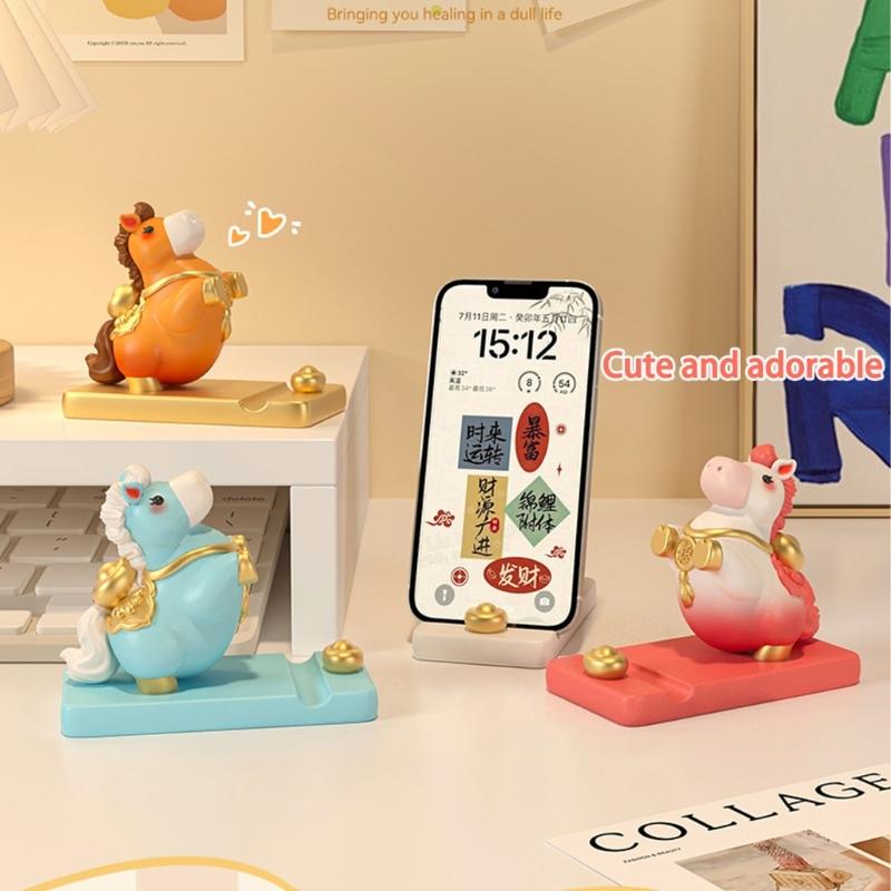 Fortune Bringing Horse Theme Mobile Holder Artistic Rosin Crafted Cellphone Stand Phone Support Stand for Office Decor