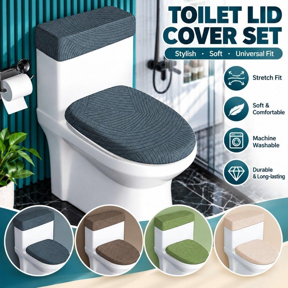 1 Set Dustproof Toilet Seat Cover Machine Washable Bathroom Toilet Cover Set Home Bathroom