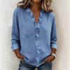 Spring Women's Wood Ear Trim Long Sleeve Cotton Shirt