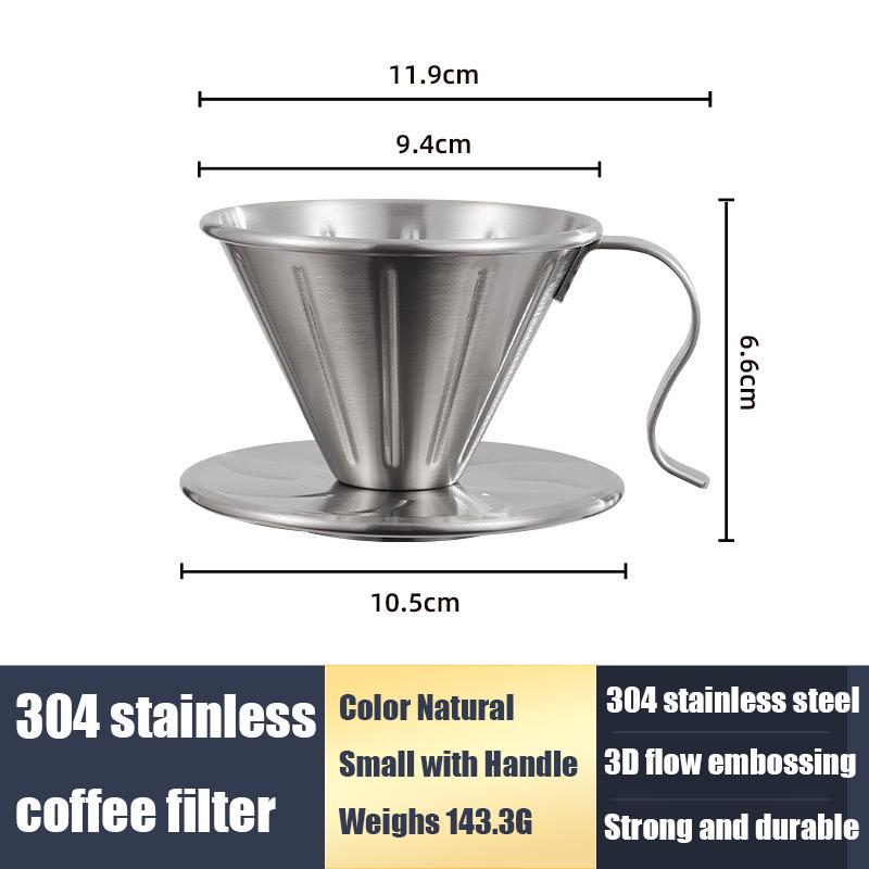 Thickened 304 Stainless Steel Pour-Over Coffee Filter Cup Coffee Maker With Handle Three-Dimensional Diversion Smart Cup