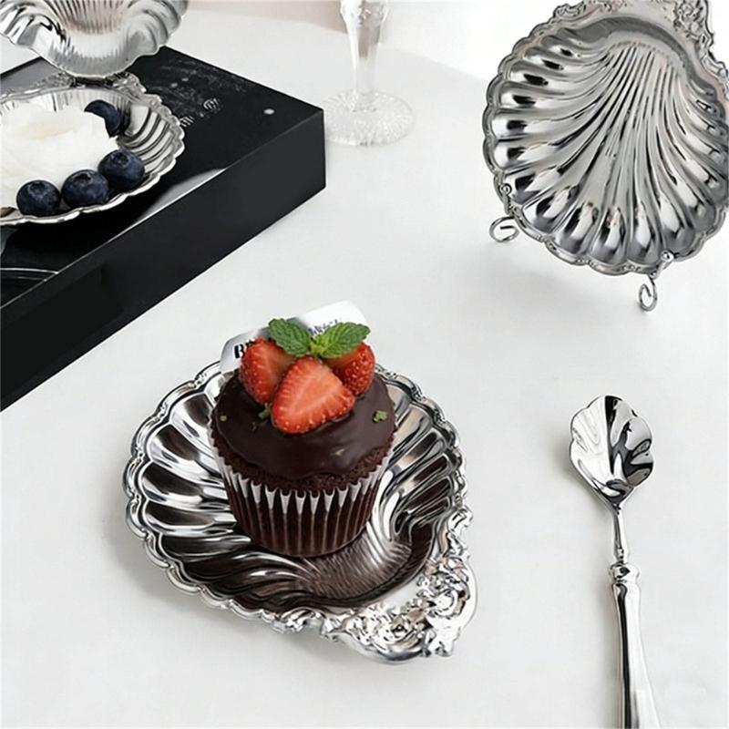 Stainless Steel Shell Shape Salad Bowl Multipurpose Serving Dish Decorative Nut Storage Tray for Dining Table Decoration