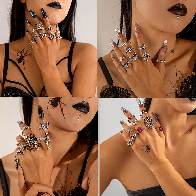 Dark Skull Ring Set Punk Spider Serpentine Ring Set Halloween