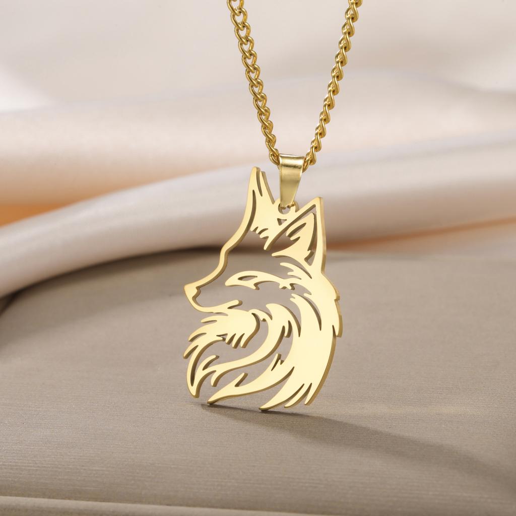 Ausgeschnittene Tierfuchs-Silhouette Anhänger Halskette Edelstahl Modische Tier Halskette Schmuck für Herren und Damen
