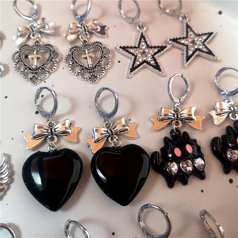Goth Vintage Süß Schleife Rosa Erdbeere Herz Stern Anhänger Ohrringe Egirl Gothic 2000er EMO Rave Schmuck Scene Zubehör