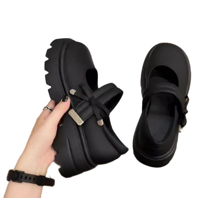 Thick-soled Mary Jane small leather shoes women's new bow retro round head with skirt single shoes