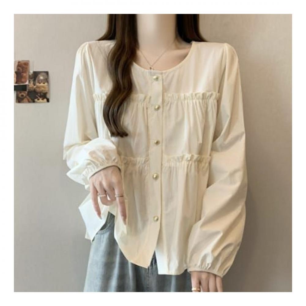 Navava Women Lovely Frill Shirring Long Sleeve Blouse Nb2319