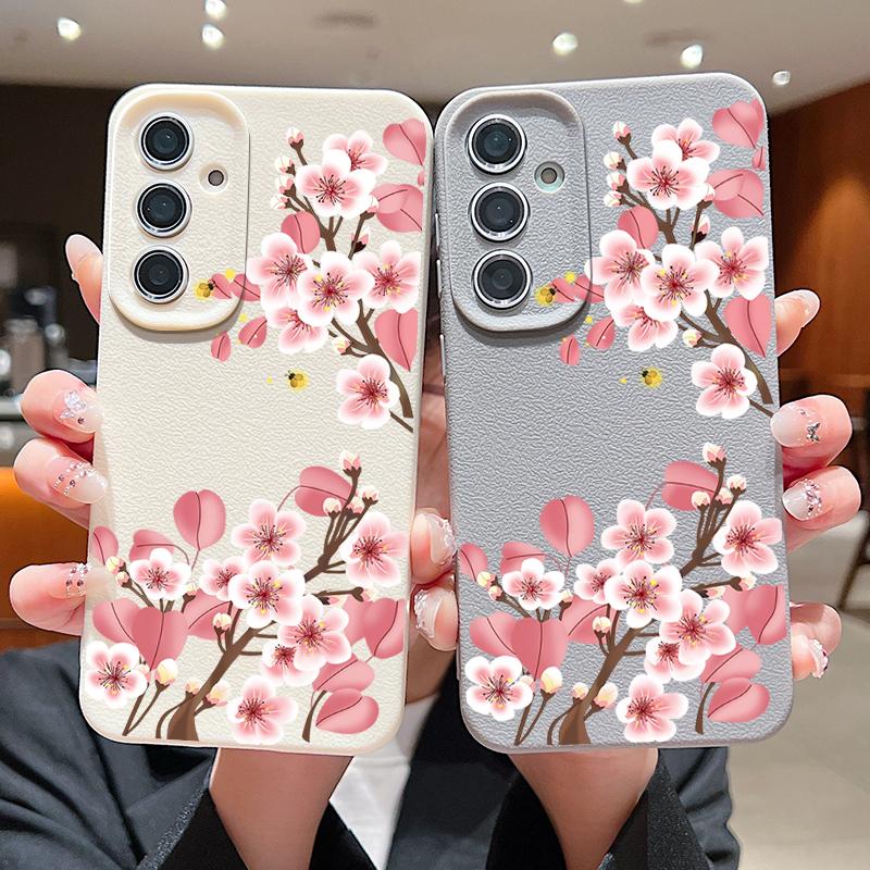 Pink Peach Blossom Case For Samsung Galaxy A17 A56 A16 A36 A26 A55 A54 A15 A34 5G S25 Edge S24 S23 Ultra S24 FE Soft Phone Cover