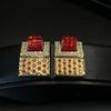 Vintage Antique Square Gold Full Zirconia Earrings European Niche Design Geometric Retro
