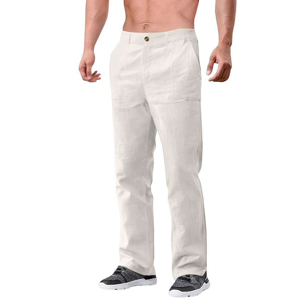 Men's Cotton And Linen Color Casual Trousers Long Pants