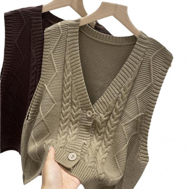 Women's Vest Knitted Vest Women's Outerwear Korean Version Solid Color Sweater Vest for Women