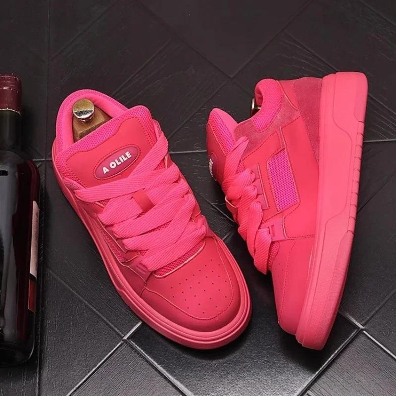 Chunky Sneakers Men 2025New Spring Fashion Casual Shoes Couple Round Head Lace Up Board Shoes Street Running