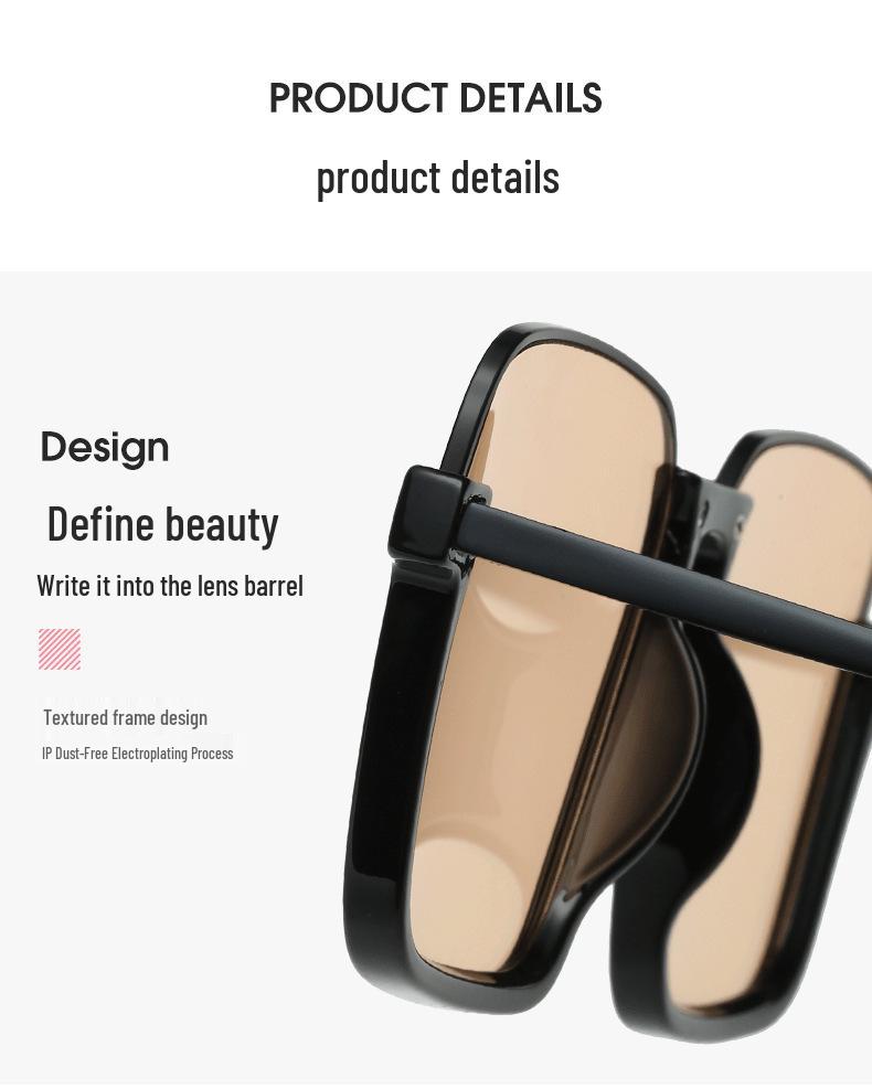 Damebriller uten sminke Stor blush-brille - Trendy slankende anti-UV solbriller for influensere.