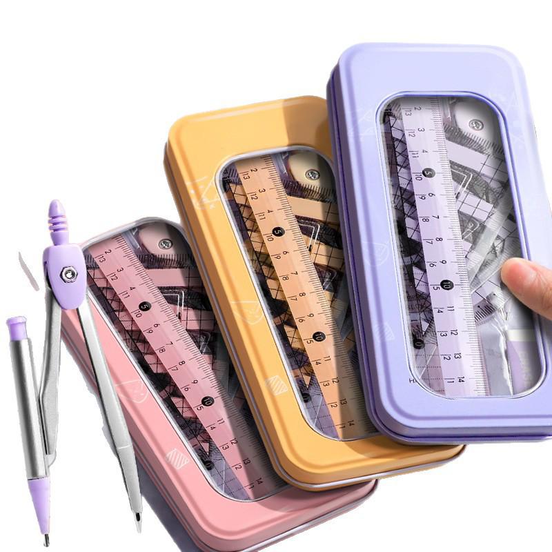 Compass & Ruler Set for Students: Suitable for Elementary, Middle, and Gaokao Levels, Includes Set Square and 6th Grade Stationery Essentials.