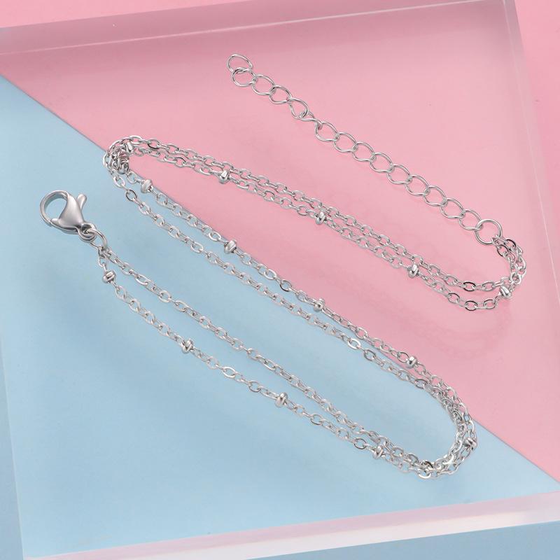 Stainless Steel Double-Layer Bead Chain Anklet - European & American Style