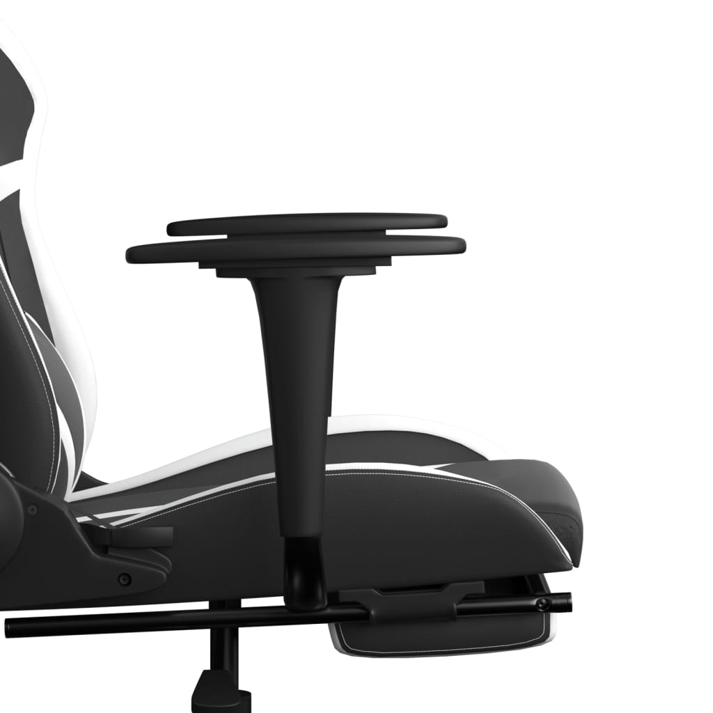 Gaming Chair with Massage & Footrest Black & White Faux Leather