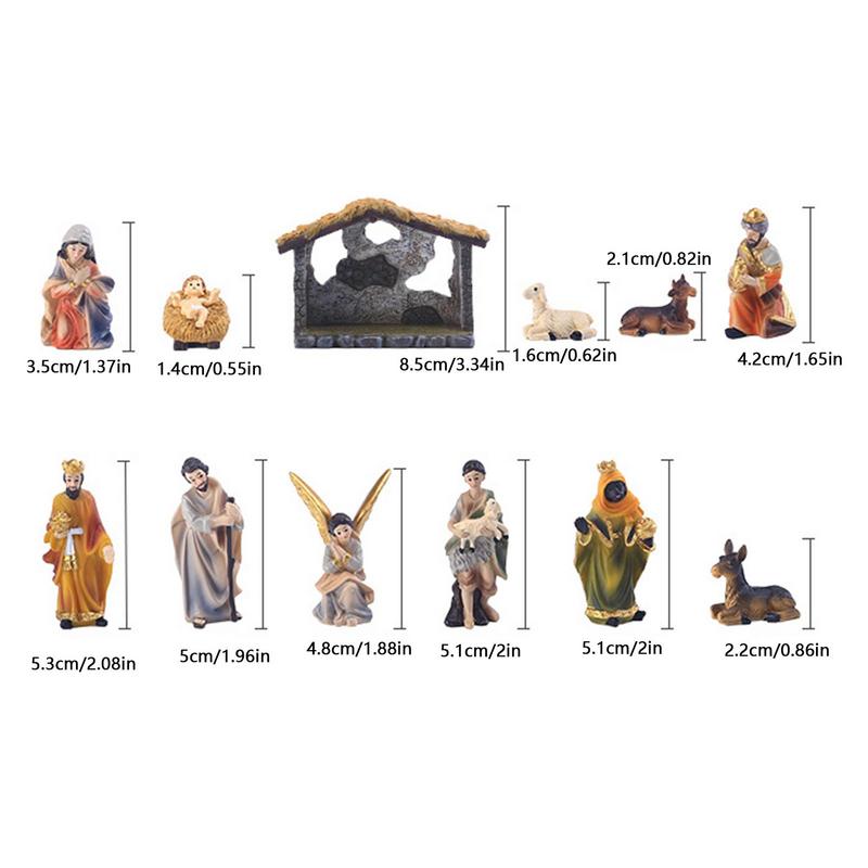 12 Pcs Resin Hand-painted Nativity Figurines Holy Family Crafts Statue Decor Home Living Room Church Decoration Nativity Set