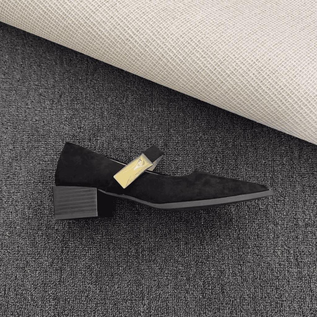 First encounter French-style ancient pointed head shallow mouth Mary Jane shoes 2026 new one-word with temperament medium heel single shoes