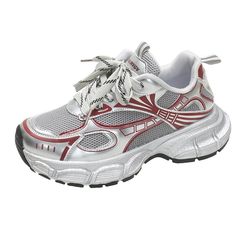 

European dad shoes women s shoes spring 2025 new Internet celebrity sports shoes women s mesh platform casual shoes 35 красный