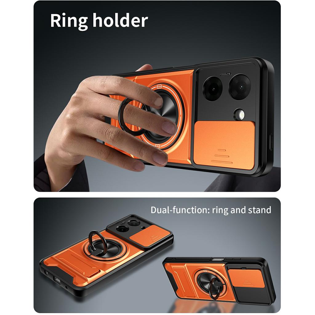 For Xiaomi Redmi A5 NFC (EU) (173.45mm) Magnetic Case Ring Holder Foldable Kickstand TPU PC Phone Cover with Camera Lens Slider