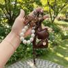 INS Pearl String Leather Cat Pendant Cartoon Cute Key Ring Bowknot Creative Bag Hanging Charms Backpack Charms