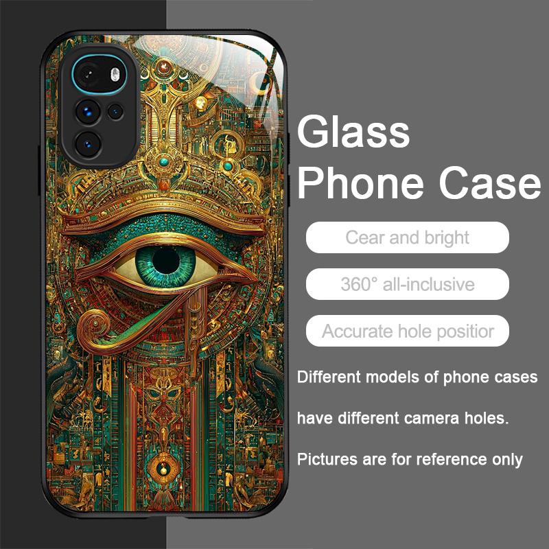 Retro Devil Eye Mysterious Totem Tempered Glass Phone Case for Motorola Moto G85 G84 G75 Edge 50 Fusion 40 Neo 30 Pro Hard Cover