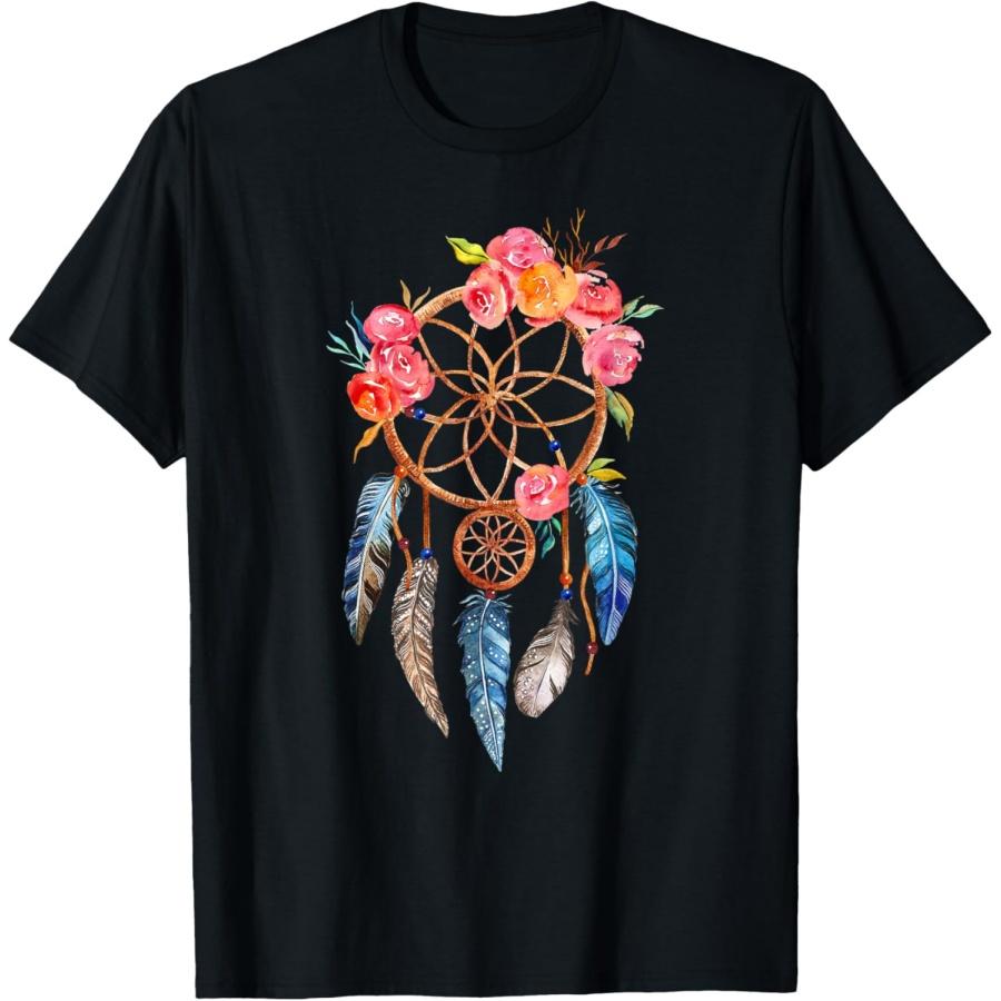 Beautiful Boho Chic Rose Mystical Feather Dreamcatcher T-Shirt