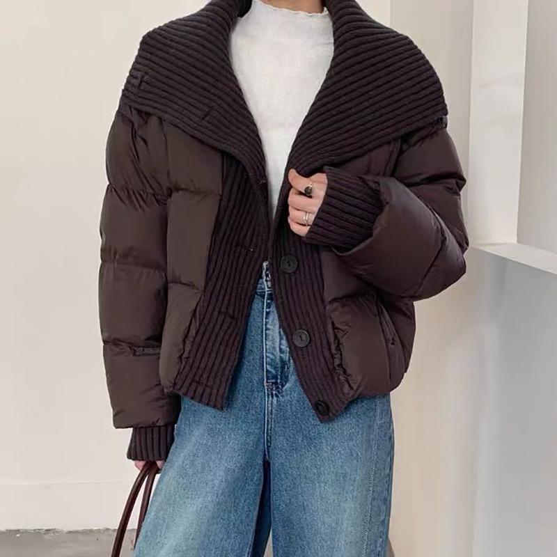 Knitted Splicing Down Jacket Women's Winter Fashion Turtleneck Thickened Casual Puff Bread Jacket