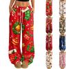 Damen Casual Weihnachts-Print - Gefütterte lockere gerade Hosen mit elastischem Bund