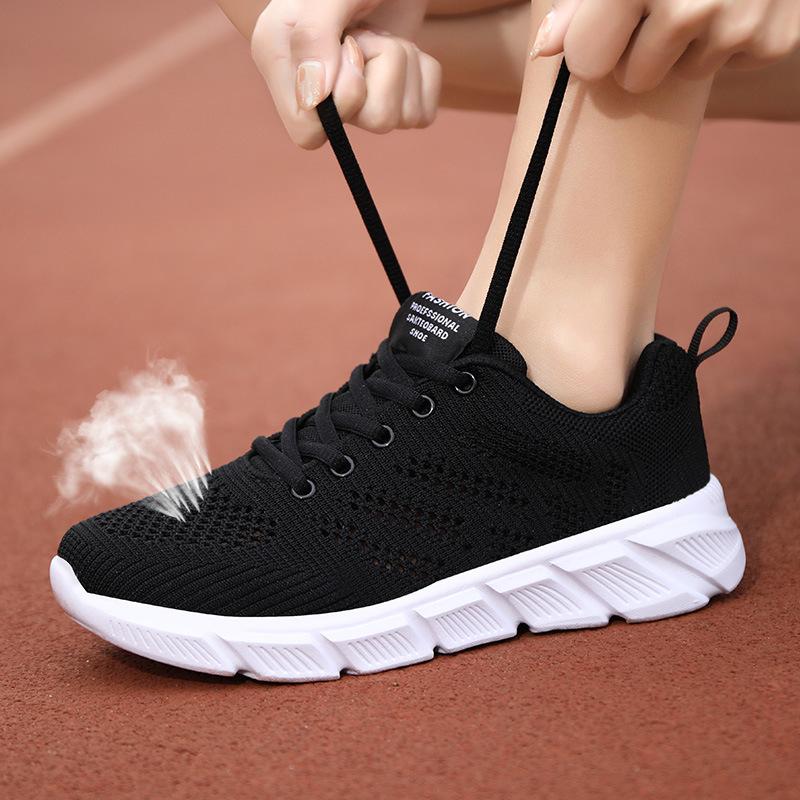 Summer Hollow New Running Sports Shoes Student Breathable Mesh Shoes Black Lightweight Shock-absorbing Travel Shoes
