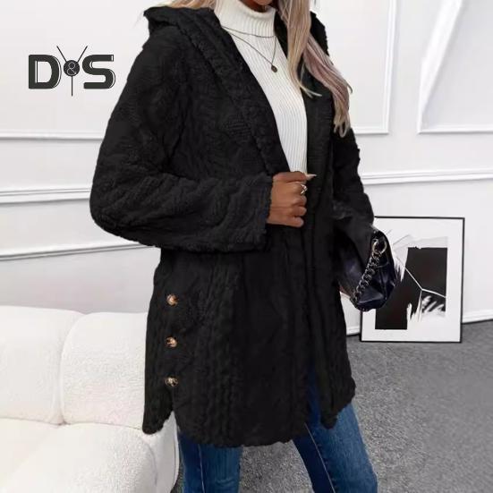 Fall Spring Women Jacket Hooded Loose Solid Color Long Sleeves Single-breasted Cardigan Hoodie Sport Casual Commuting Outerwear