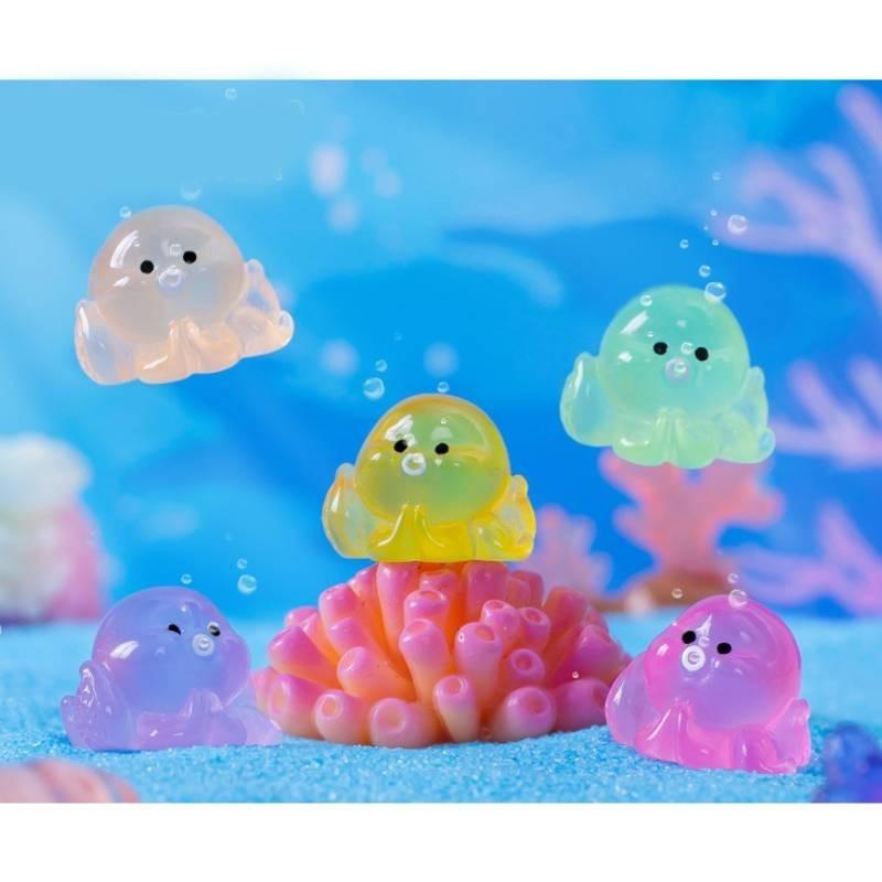 Colorful Glowing Mini Octopus Resin Decoration For Aquarium And Terrariums