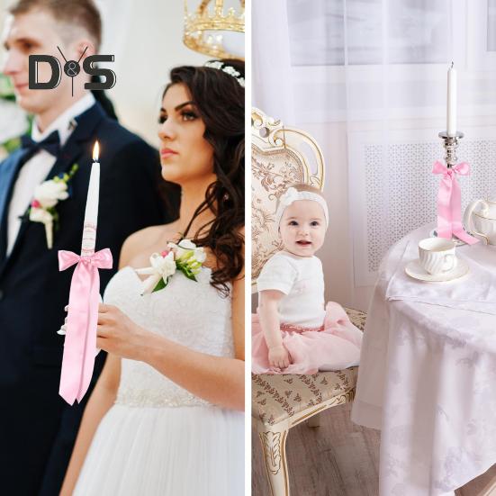 6 Pcs Candlestick Bow Decor Large Candle Holder Ribbon Bows Dining Table Centerpieces for Gift Wrapping Wedding Bridal Shower Bachelorette Party Decor