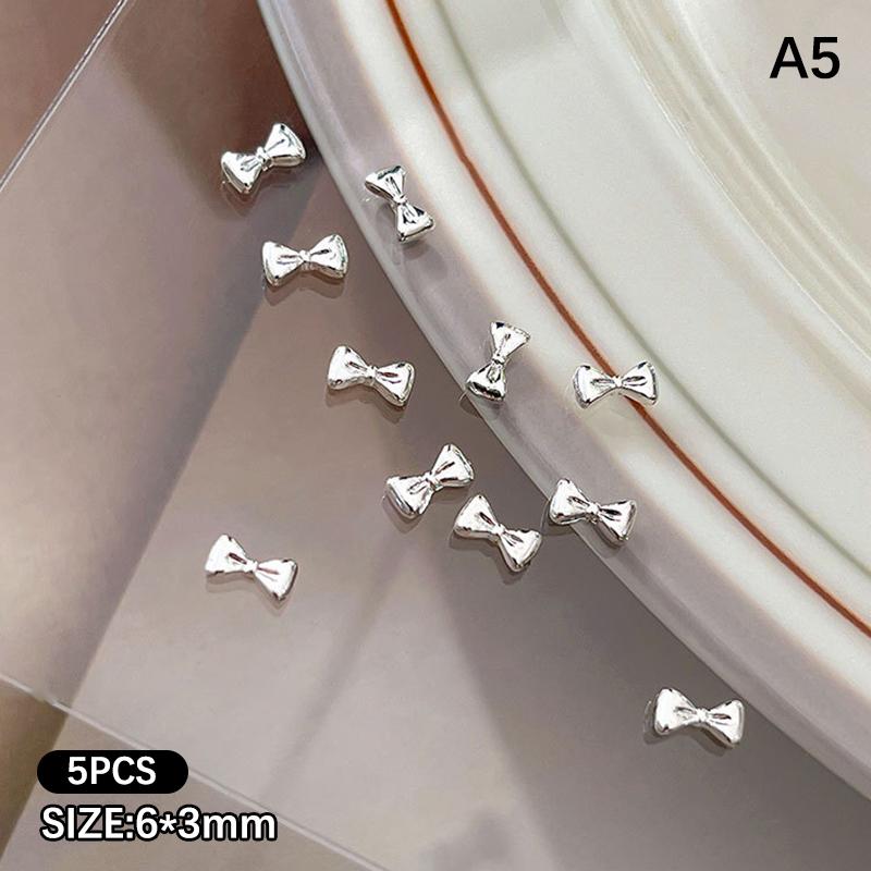 5Pcs Mini Alloy Bow Nail Charms 3D Bowknot Nail Art Decoration Accessories For Diy Manicure Korean Design