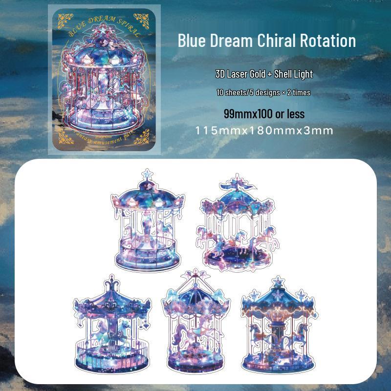 Zaomao Fantasy Land 3D Gold Carousel Stickers - Journal DIY Embossed Pack