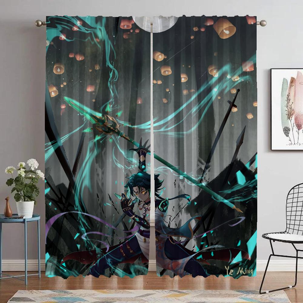 Genshin Impact Window Curtain for Room 2 Panel Home Interior Curtains Halloween Decoration Tulle for Bedroom Shades Partition