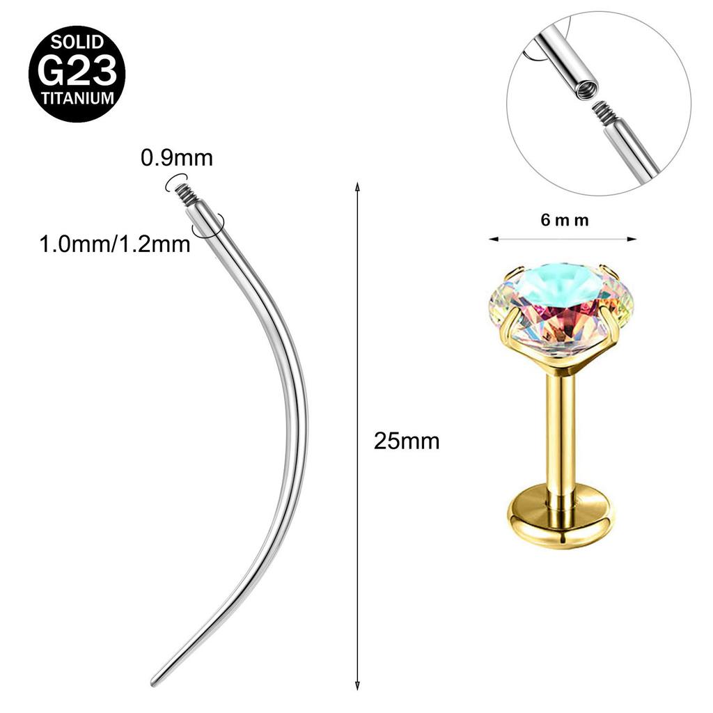 ZS 2 ks/lot 16G/18G Křišťálový piercing do rtu Labret G23 Titanové náušnice do rtu Chrupavková náušnice Vodicí jehla Daith Helix Piercing