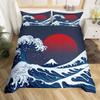 Japanese Wave Duvet Cover Set Sea Storm In Japan Traditional Drawing Foamy WavesBedding Set Full SizeEarth Yellow Dark Blue