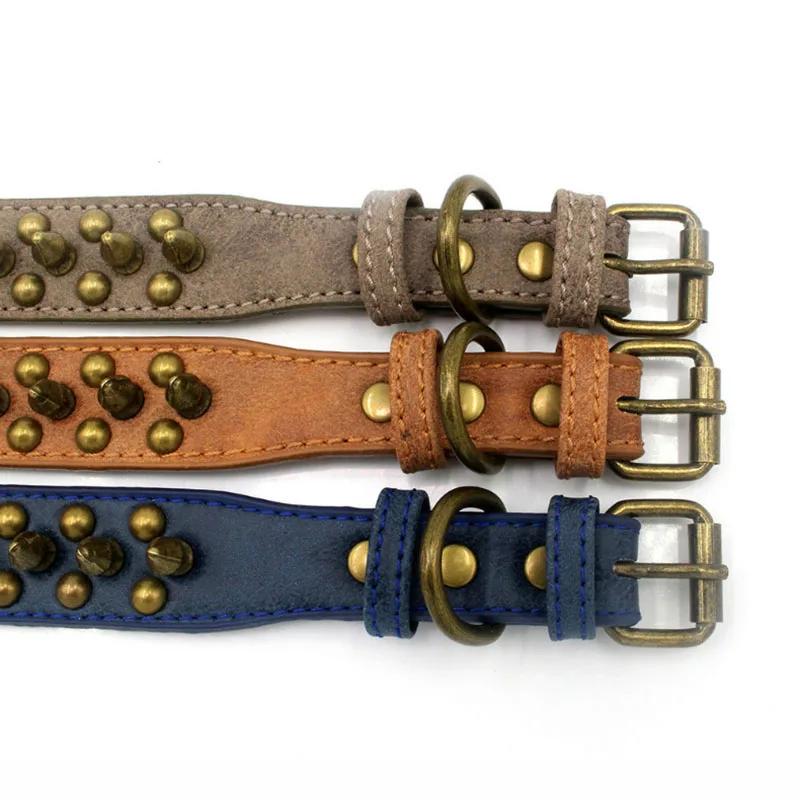 French Bulldog Pitbull Dogs Collar Retro Golden Rivet Studded Leather Pet Collar for Small Medium Large Dogs Spiked Neck Strap