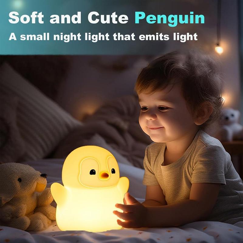 Cute Penguin Night Light, Animal Silicone Nursery Lamp Touch Control Nightlights USB Rechargeable Bedside Lamps