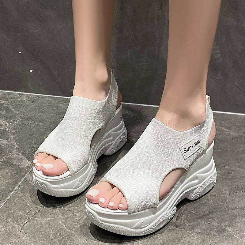 Thick-soled High-heeled Mesh Breathable Wedge-heeled Fish-mouth Shoes Sports and Casual Sandals for Women Heels Women