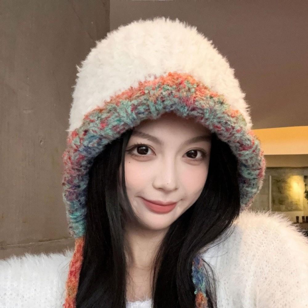 Soft Plush Pullover Hats Windproof Knitted Warm Hat Fashion Fluffy Beanie Hat  Cycling Riding