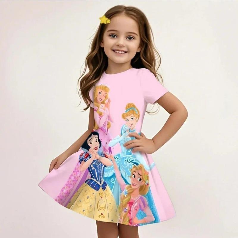 Spring and summer girls  3D unicorn pattern pink short-sleeved dress 110