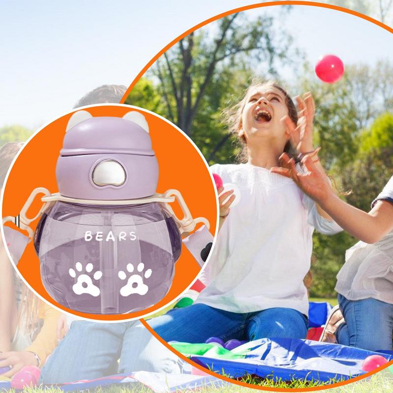 450ml Cute Water Straw Cup Sippy Kids Cartoon Leakproof Water Bottles Bear Outdoor Portable Drink Bottle Children's Cups