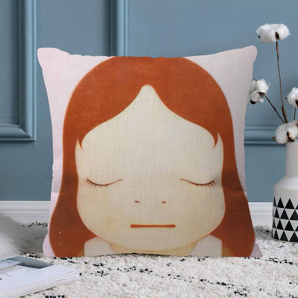YYoshitomo Nara Art Lovely melancholy Pillow Sofa Decorative Home Doublesided Printing Short Plush Cute Cushion Cover
