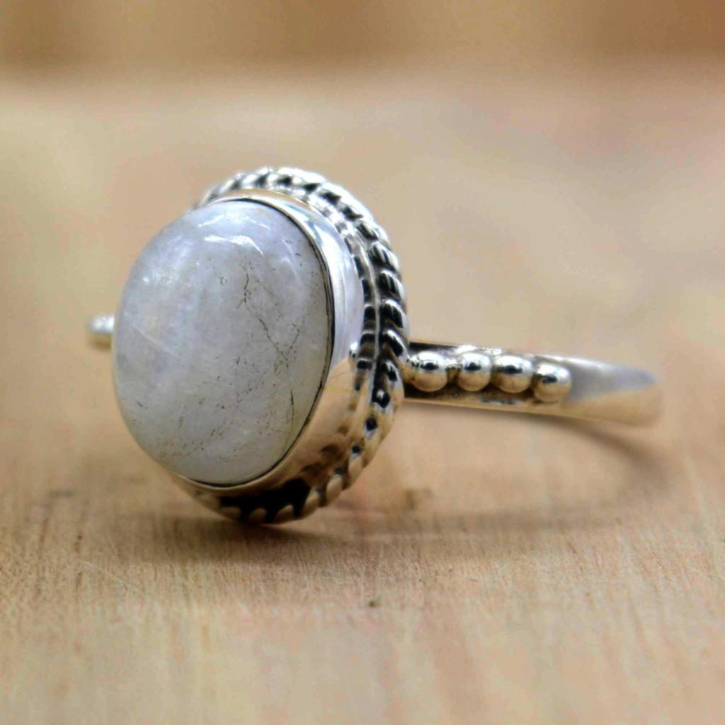 Mondstein 925 Sterling Silber Damenring,