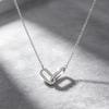 Copper Zirconia Paperclip Pendant Necklace with Double Oval Ring Brooch for Women