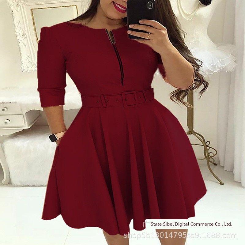 

Women Solid Waist Hugging Zipper Style Dress Women s Solid Color Waist Zip Dress Burgundy S