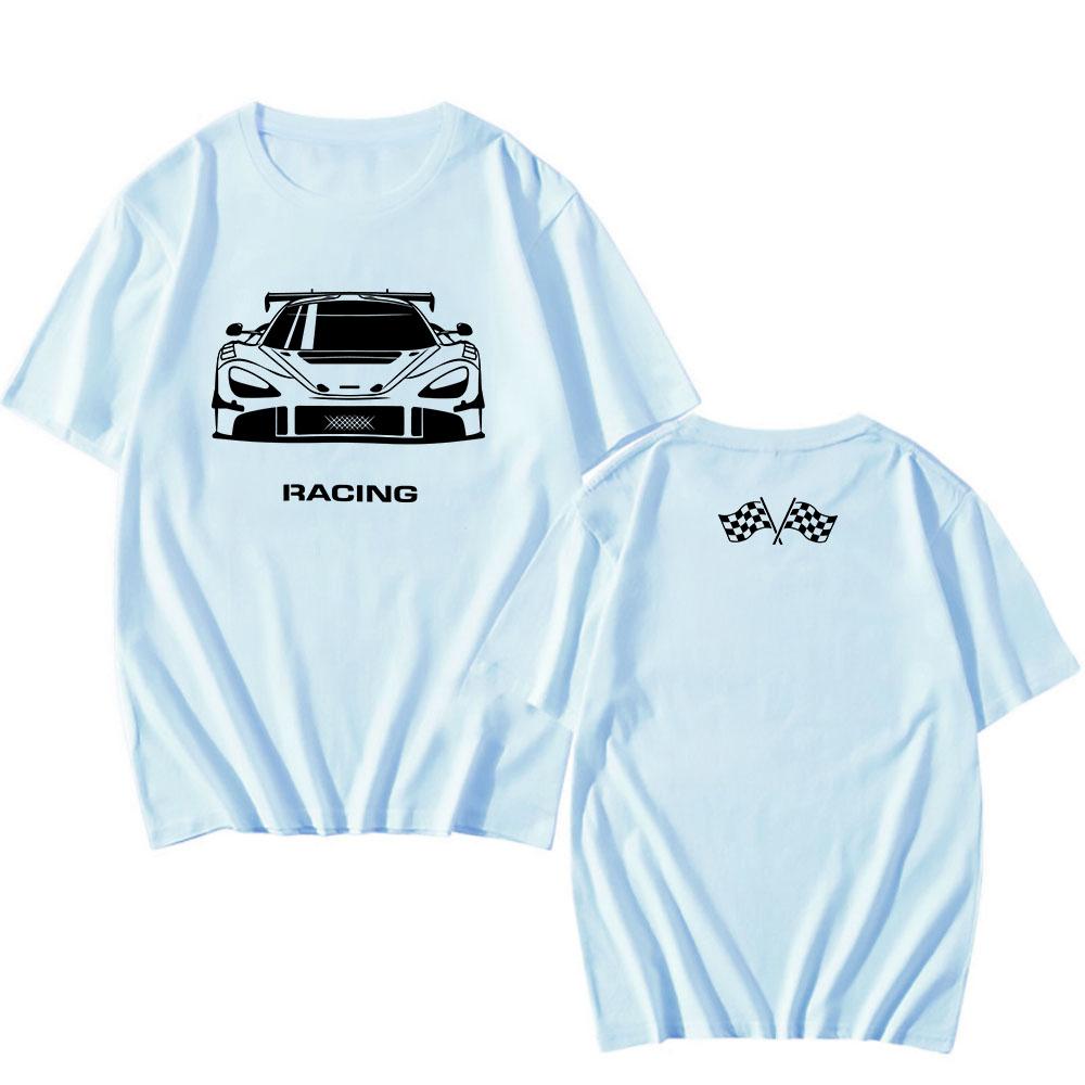 Rennwagen Flagge Druck T-Shirts Hip Hop Unisex Streetwear Kurzarm Locker Baumwoll-T-Shirt Grafik T-Shirt