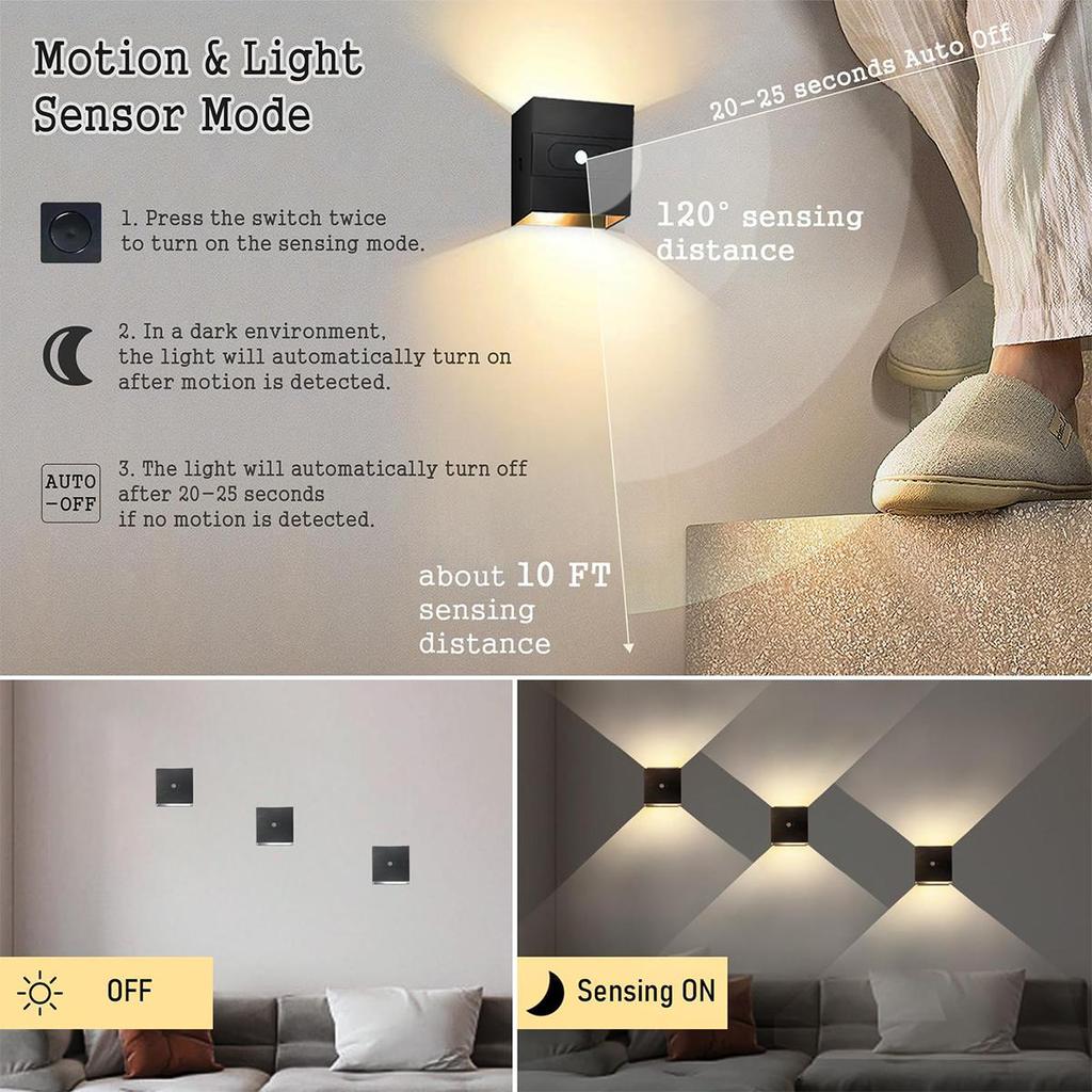 Motion Sensor Usb Rechargeable Led Wall Lamp With Night Dimmable Lamps Indoor Wireless Light Decorative Living Room Up-Down Dual