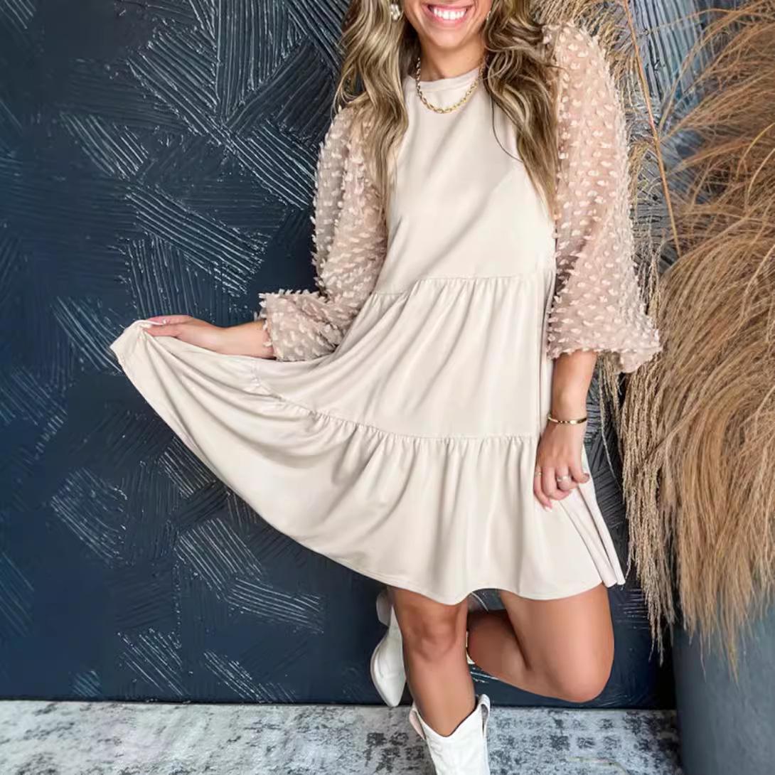 

Shiying See-through Long Sleeve High Waist Knee-length Dress for Women S грязно-белый